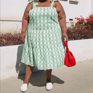 Check Print Tie-Shoulder Tiered Midi Dress by kellieb x the drop